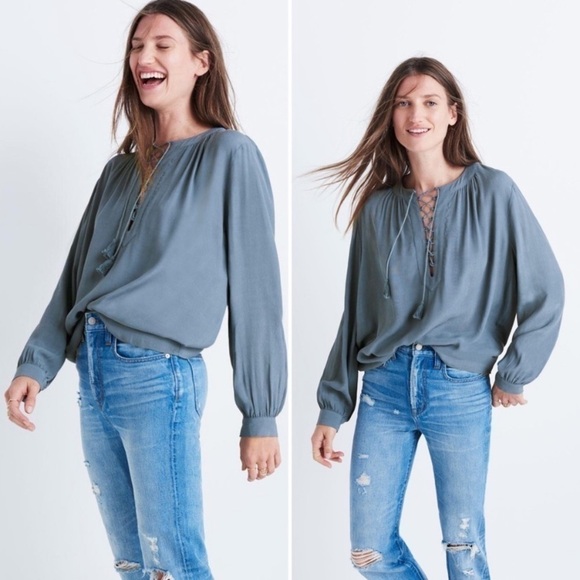 Madewell Lace up flowy Peach Top - Picture 2 of 11